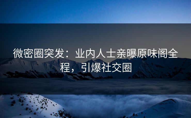微密圈突发:业内人士亲曝原味阁全程,引爆社交圈 微密圈突发:业内人士亲曝原味阁全程,引爆社交圈