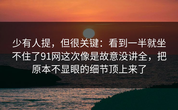 少有人提，但很关键：看到一半就坐不住了91网这次像是故意没讲全，把原本不显眼的细节顶上来了